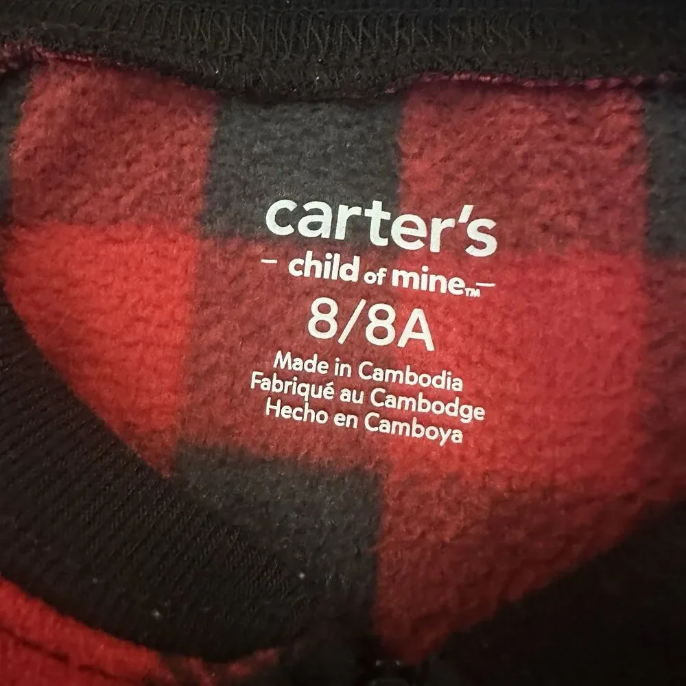 Carter's Child of Mine Buffalo Plaid Fleece Pajama One Piece Kids Size 8